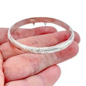 Vintage Sterling Silver 925 Patterned Hinged Bangle Bracelet 7 Inches